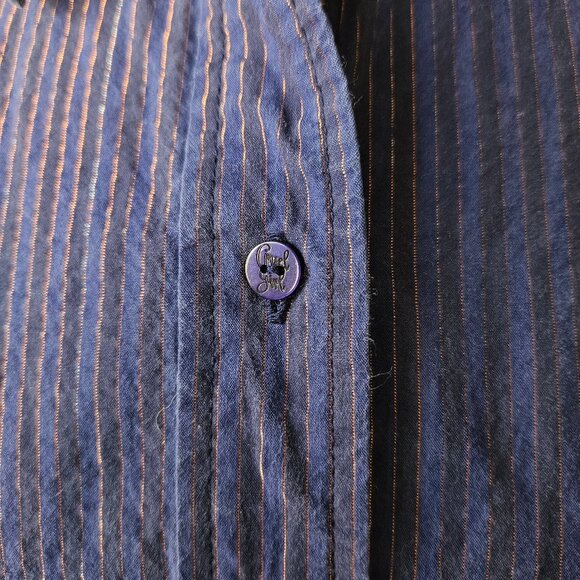 Cruel Girl Womens L Large Blue Navy Copper Gold Stripe Western Long Sleeve Shirt - Picture 5 of 7